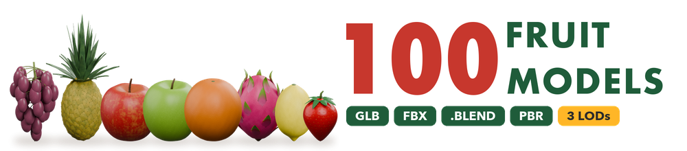 100 Realistic 3D Fruit Models (FBX, GLB, Blend)