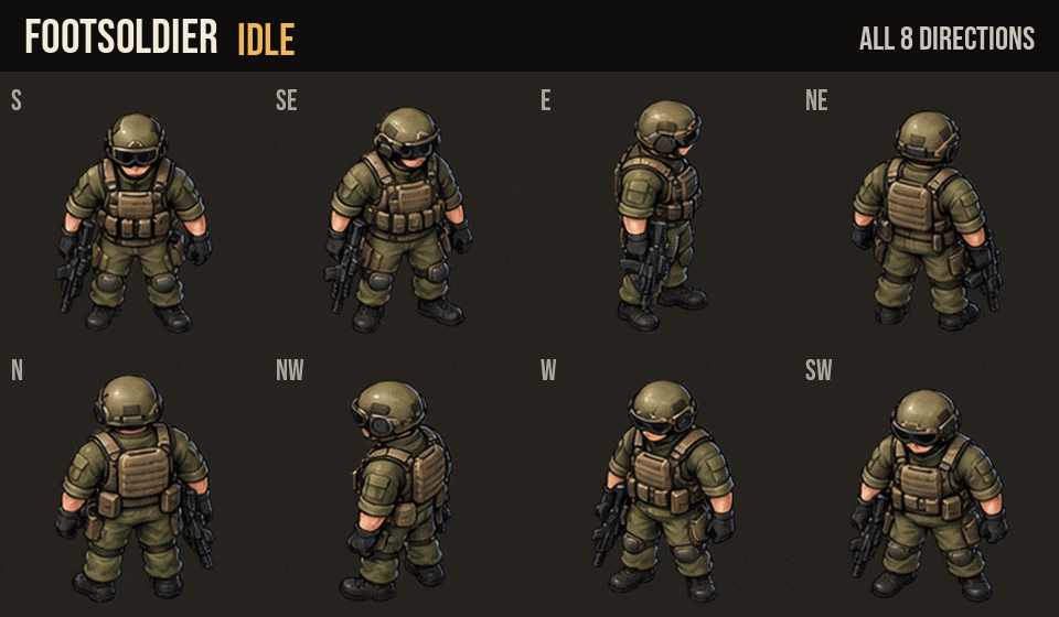 Footsoldier idle, walk and run in all 8 directions