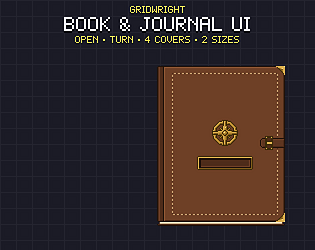 Gridwright Book & Journal UI: Pixel Art Book Menu with Page Turn Animation (259 pieces, 4 covers)