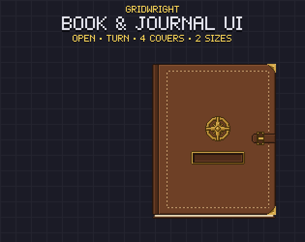 Gridwright Book & Journal UI: Pixel Art Book Menu with Page Turn Animation (259 pieces, 4 covers) — image 1