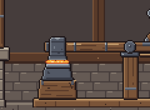 Close-up at 4x of the trip-hammer head over the anvil: the head rises, hangs, drops onto the glowing billet and holds there while two fans of sparks leave both edges of the face and arc down, then it rebounds, taps once and settles.