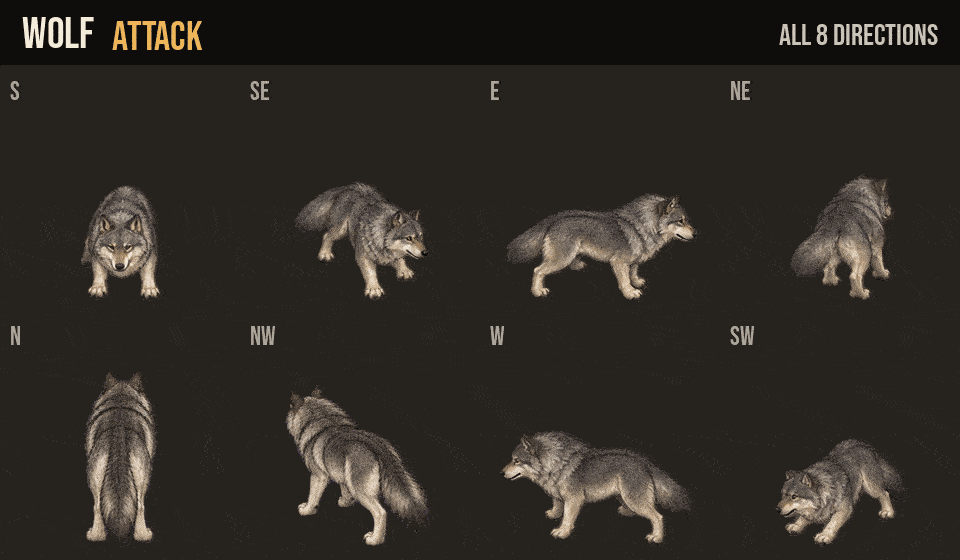 Wolf attacks, hurt and death in all 8 directions