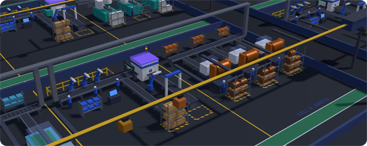 Robot cells and assembly lines in an automated plant