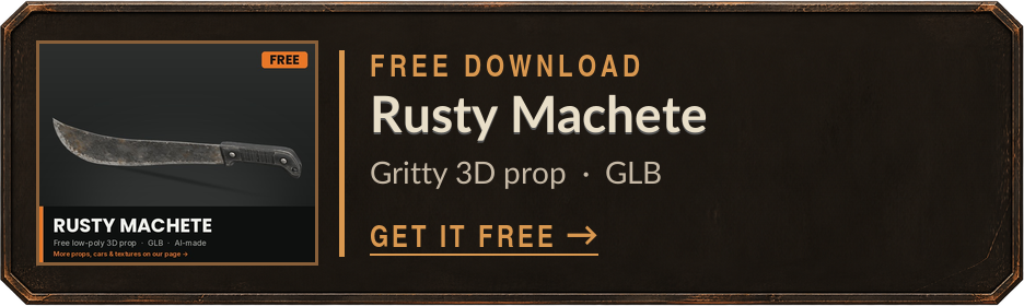 Free download: Rusty Machete, a gritty 3D prop (GLB)