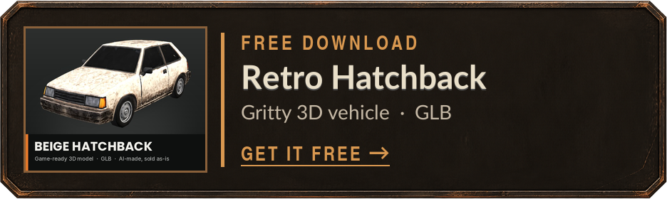 Free download: Retro Beige Hatchback, a gritty 3D vehicle (GLB)