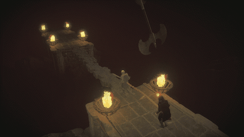 Crossing a bridge of swinging axes