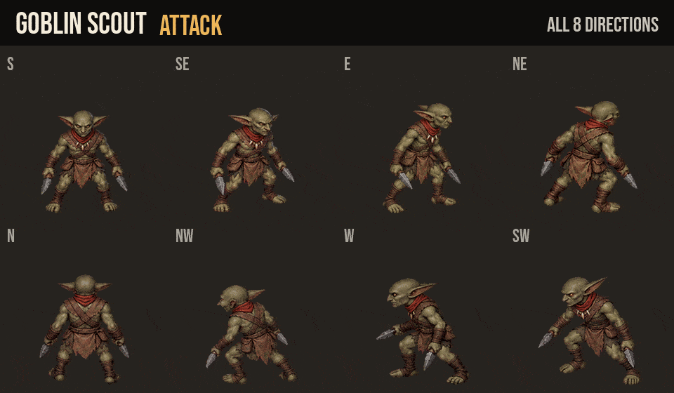 Goblin Scout attacks, hurt and death in all 8 directions