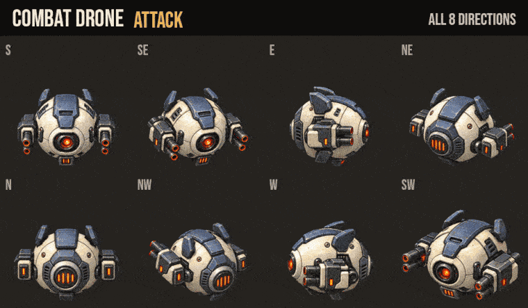 Combat Drone attacks, hurt and death in all 8 directions