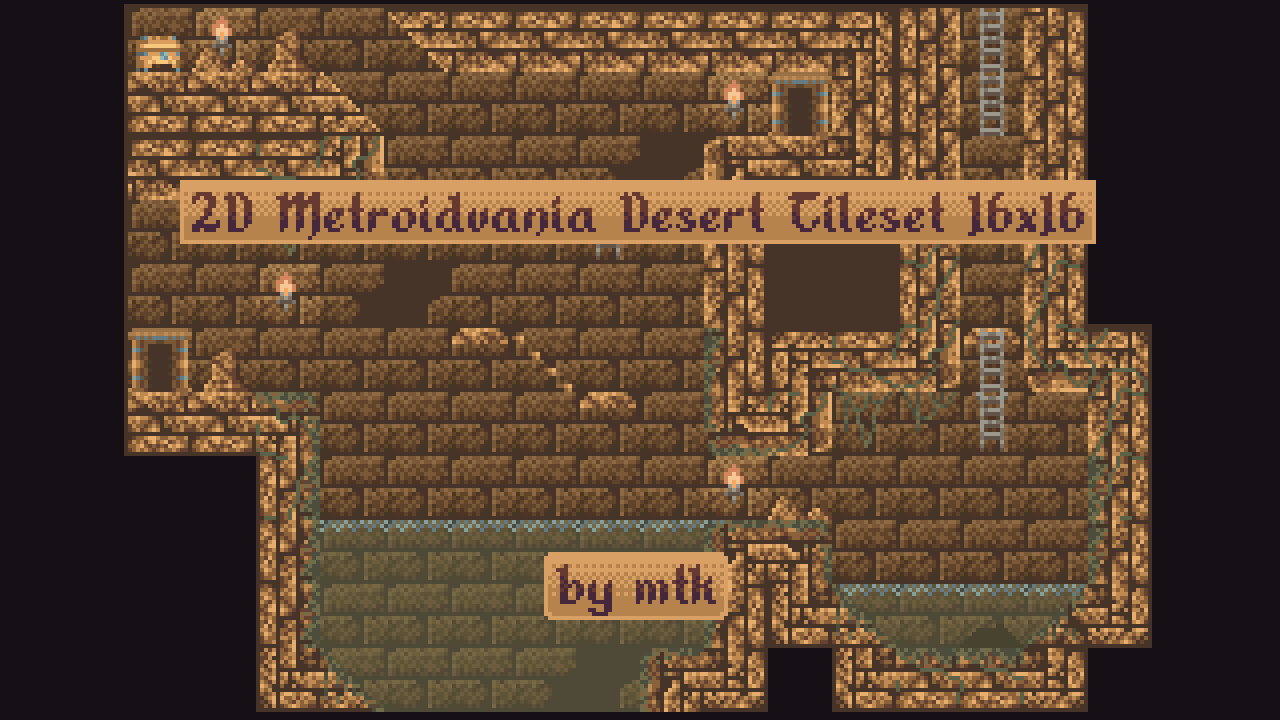 2D Metroidvania Desert Tileset 16x16