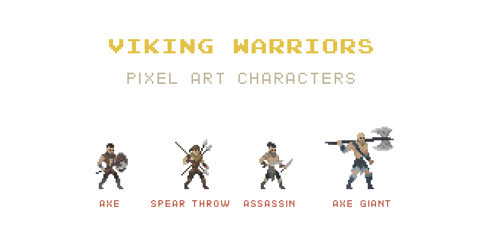 Viking Warrior Pixel Art Characters