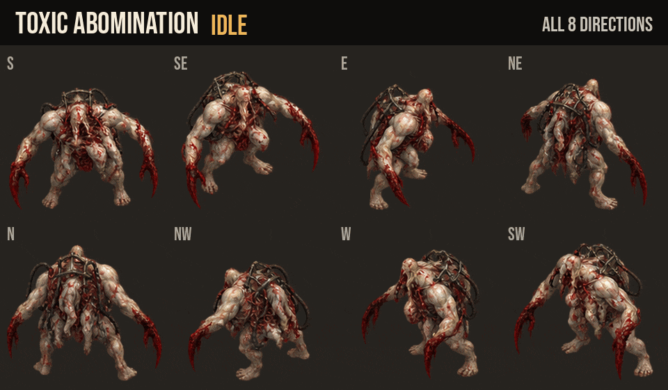 Toxic Abomination idle, walk and run in all 8 directions