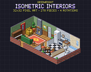 Gridwright Isometric Interiors: 32x32 Pixel Art Isometric Furniture, Walls & Floors (278 pieces)