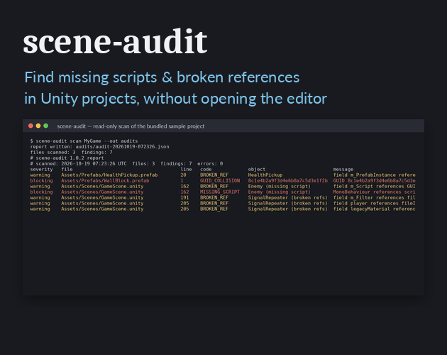 Screenplay First Scene Example A missing Unity script starts with a reference - scene-audit: missing ...