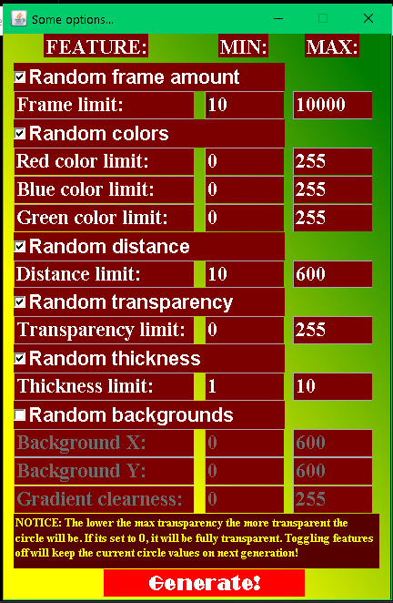 Randomization menu