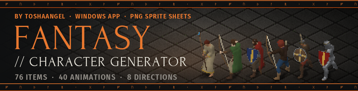 Fantasy Character Generator - 76 items, 40 animations, 8 directions