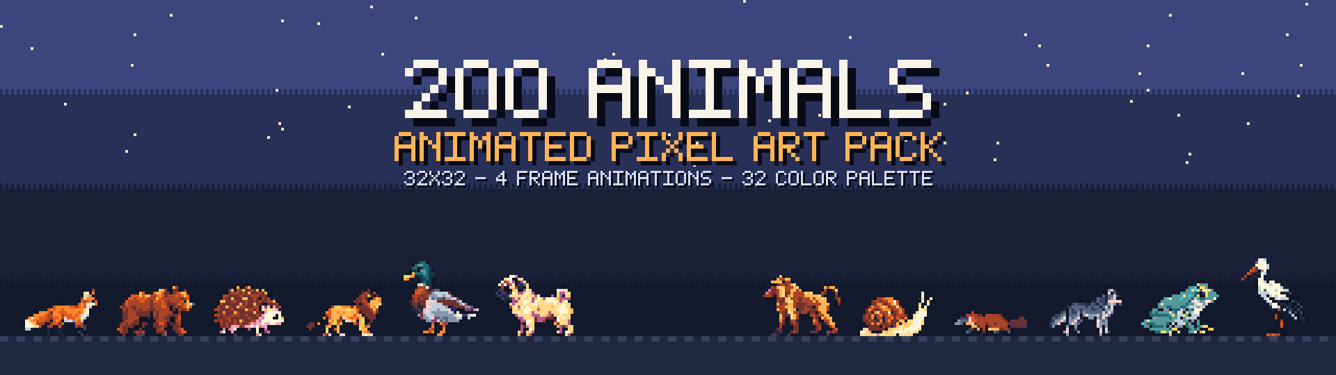 200 Pixel Animals — Animated 32×32 Sprite Pack