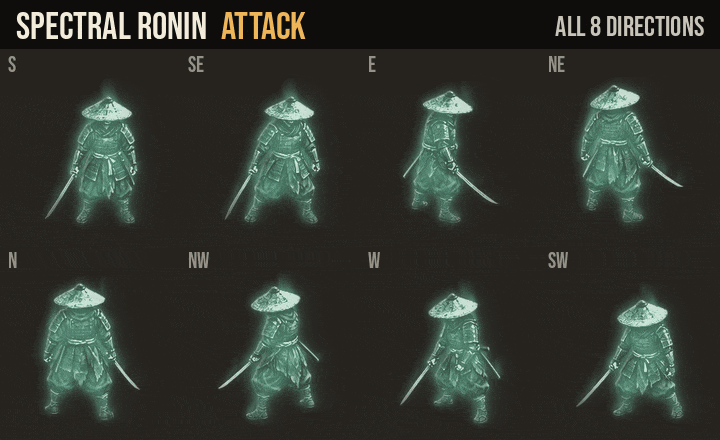 Spectral Ronin: attacks, hurt and deaths in all 8 directions