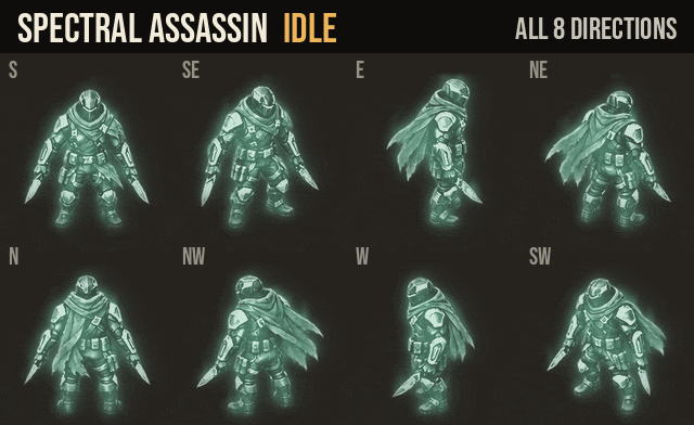 Spectral Assassin: idle, walk and run in all 8 directions