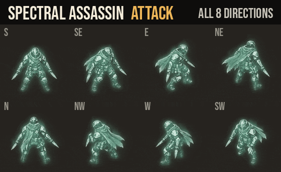 Spectral Assassin: attacks, hurt and deaths in all 8 directions