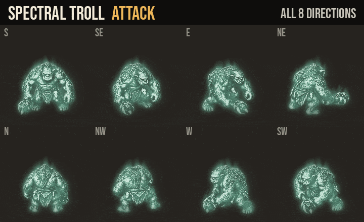 Spectral Troll: attacks, hurt and deaths in all 8 directions