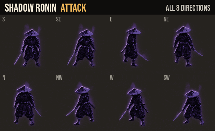 Shadow Ronin: attacks, hurt and deaths in all 8 directions