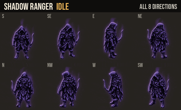 Shadow Ranger: idle, walk and run in all 8 directions