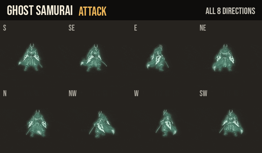 Ghost Samurai attacks, hurt and death in all 8 directions