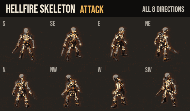 Hellfire Undead: attacks, hurt and deaths in all 8 directions