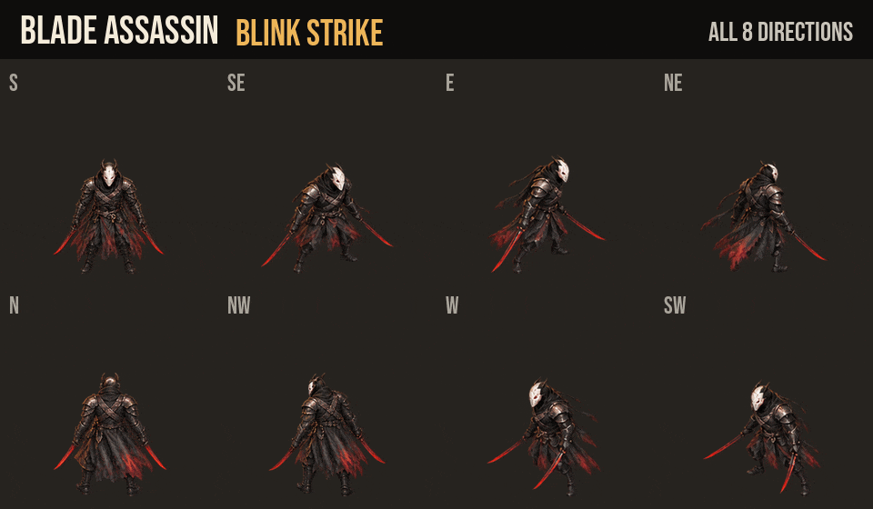 Blade Assassin attacks, hurt and death in all 8 directions