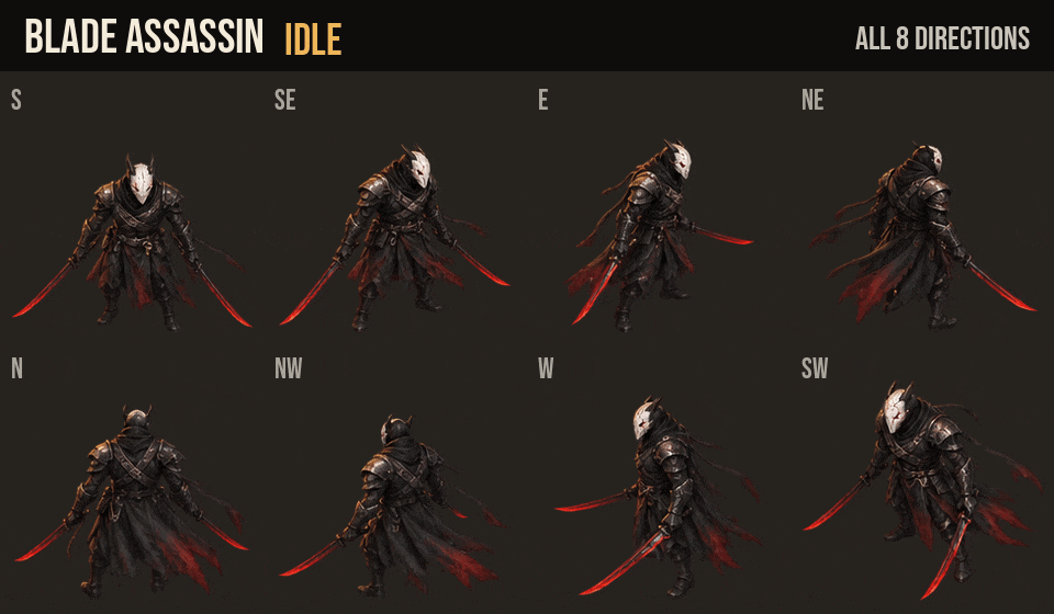 Blade Assassin idle, walk and run in all 8 directions