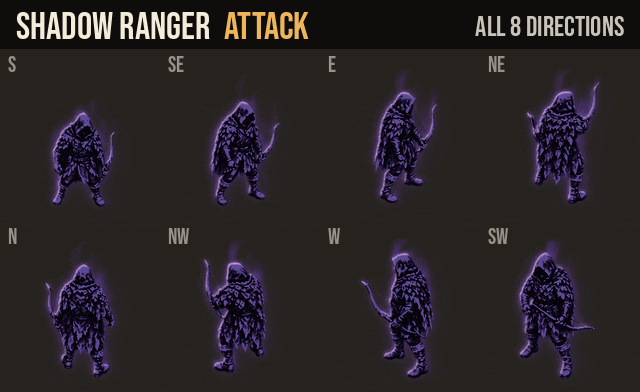 Shadow Ranger: attacks, hurt and deaths in all 8 directions