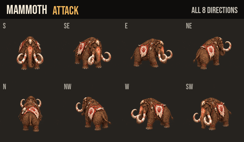 Mammoth attacks, hurt and death in all 8 directions