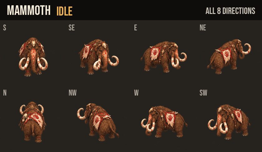 Mammoth idle, walk and run in all 8 directions