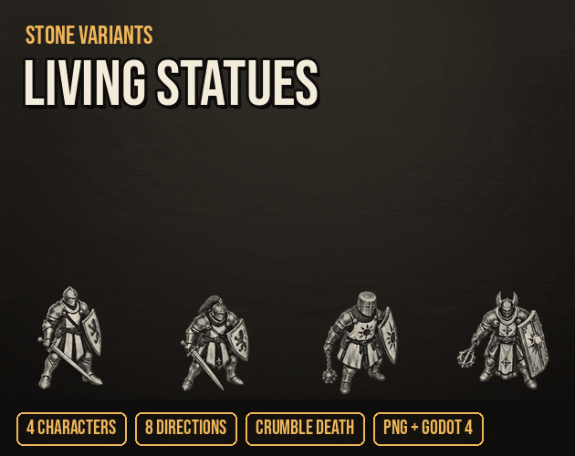 Living Statues cover: Stone Knight, Stone Elite Knight, Stone Crusader and Stone Paladin in action
