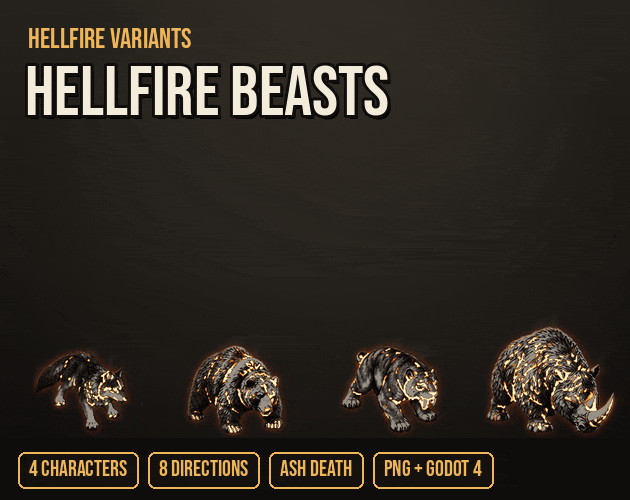 Hellfire Beasts cover: Hellhound, Hellfire Bear, Hellfire Sabre-tooth and Hellfire Rhino in action