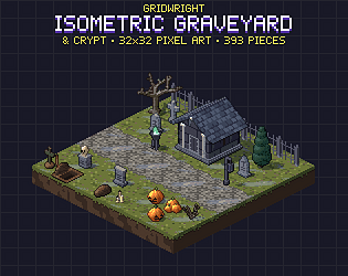 Gridwright Isometric Graveyard & Crypt: 32x32 Pixel Art Halloween Tileset (393 pieces)