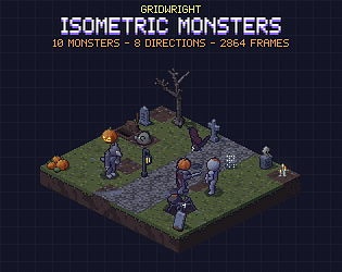 Gridwright Isometric Monsters: 10 Animated Halloween Pixel Art Monsters in 8 Directions (64x64, 2,864 Frames)