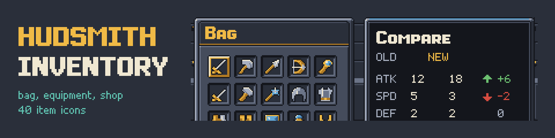 Hudsmith Inventory - Pixel RPG Inventory, Equipment & Shop UI Kit