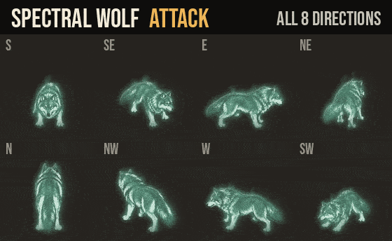 Spectral Wolf: attacks, hurt and deaths in all 8 directions
