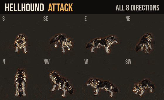 Hellhound: attacks, hurt and deaths in all 8 directions