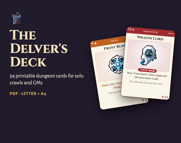 The Delver's Deck: 54 Printable Dungeon Cards