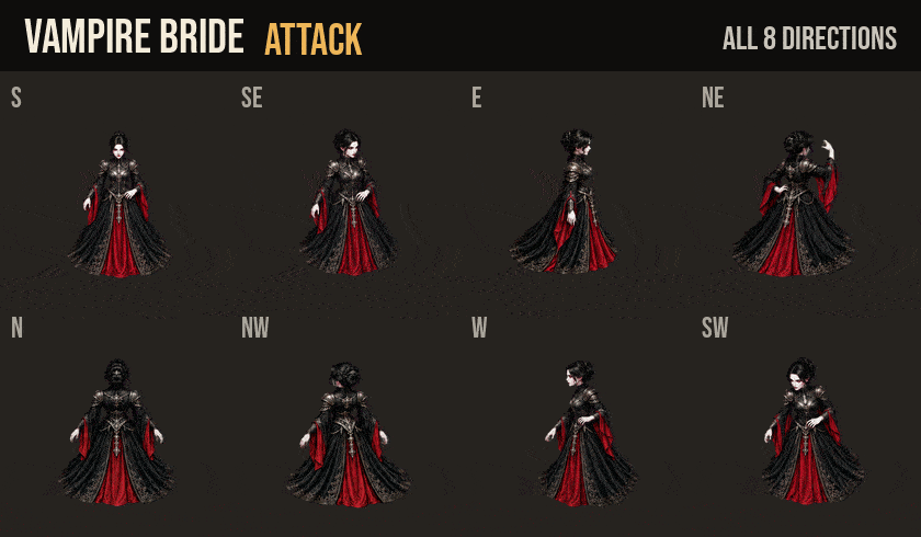 Vampire Bride: attacks, hurt and death in all 8 directions