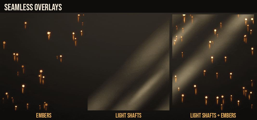 Free Ambient Effects: ember and light-shaft overlays scrolling