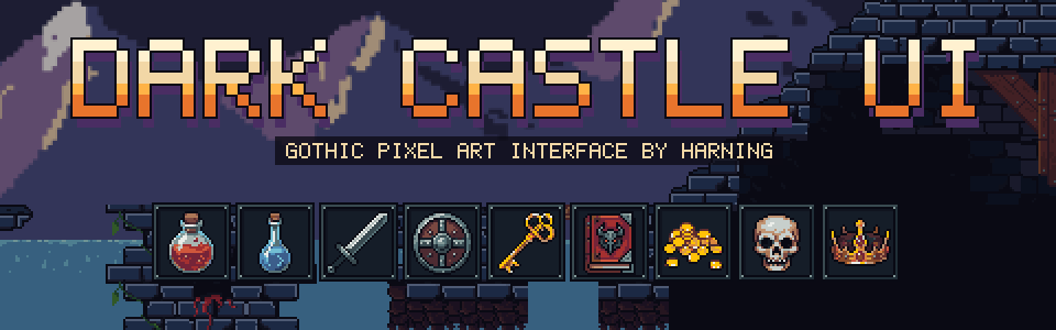 Dark Castle UI – Gothic Pixel Art Interface & 128 Icons