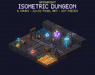 Gridwright Isometric Dungeon & Caves: 32x32 Pixel Art Tileset (337 pieces)