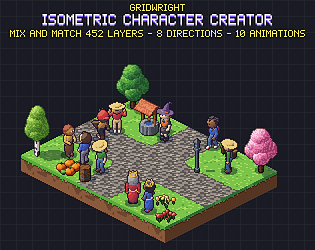 Gridwright Isometric Character Creator: Modular Pixel Art Characters, 8 Directions (452 Layers)