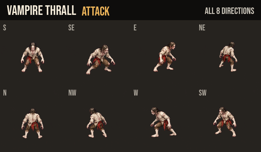 Vampire Thrall: attacks, hurt and death in all 8 directions