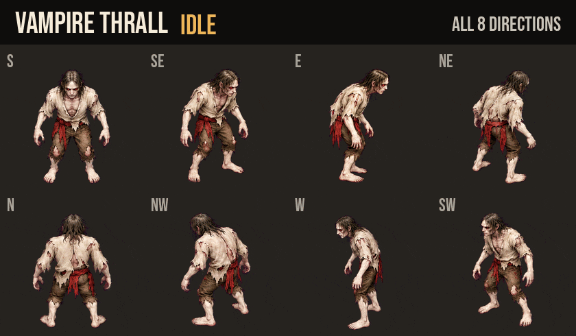 Vampire Thrall: idle, walk and run in all 8 directions