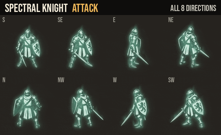 Spectral Knight: attacks, hurt and deaths in all 8 directions