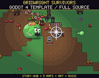 Gridwright Survivors Template: Godot 4 Survivors-like Source Code with RPG Hub, Art & Music